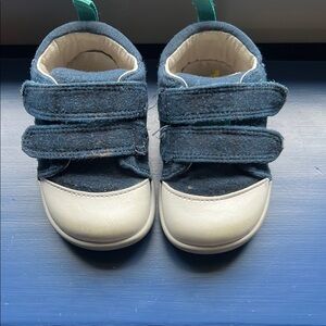 Blue and White Denim Look Sneakers with Velcro Straps